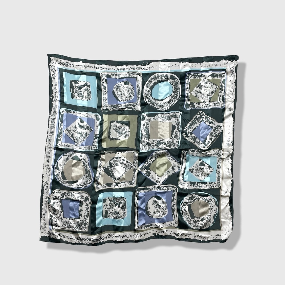 Unbranded Square Scarf Women OS Green Blue Abstract Geometric Silk Hand Rolled